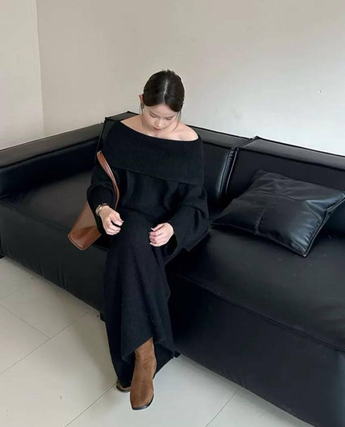 High Quality Knitted Off Shoulder Pullover With Long Skirts
